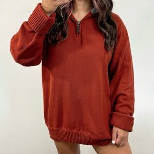 Burnt orange quarter zip knit sweater
